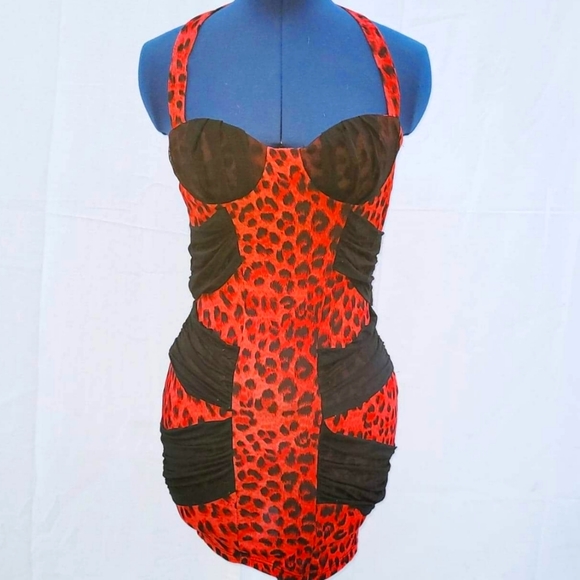 Symphony Bright Red & Black leopard print dress - Picture 1 of 4